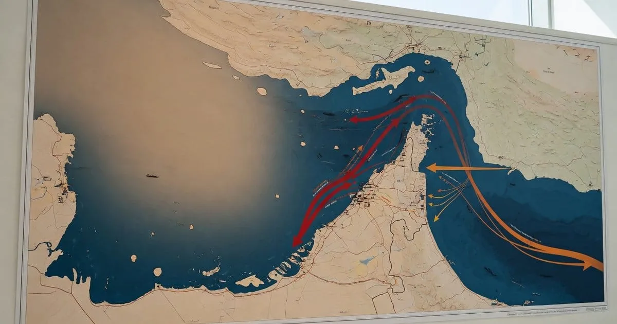 Mappa dello Stretto di Hormuz con rotte petrolifere e paesi coinvolti