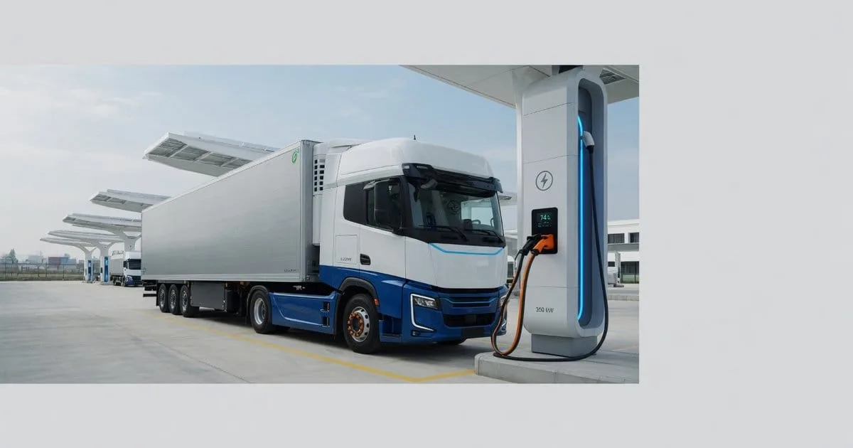 Camion pesante elettrico in ricarica in un'area di servizio cinese