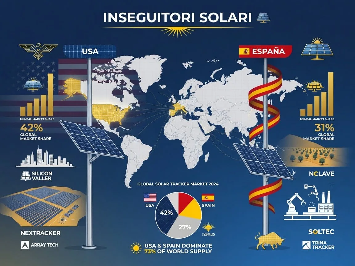 inseguitori solari - Inseguitori solari: USA e Spagna dominano il mercato globale